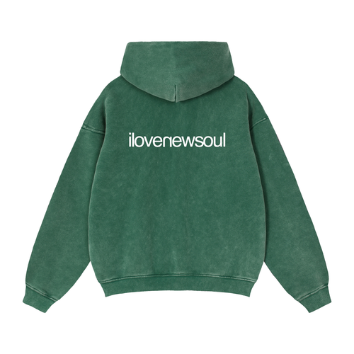 ILNS Double Zip Hoodie in Dark Green, back view