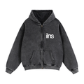 ILNS Double Zip Hoodie in Black, front view